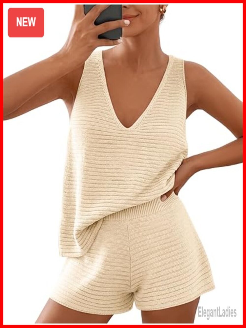 Summer 2 Piece Vacation Short Sets V Neck Cute Beach Outfits Set Knit Pajamas